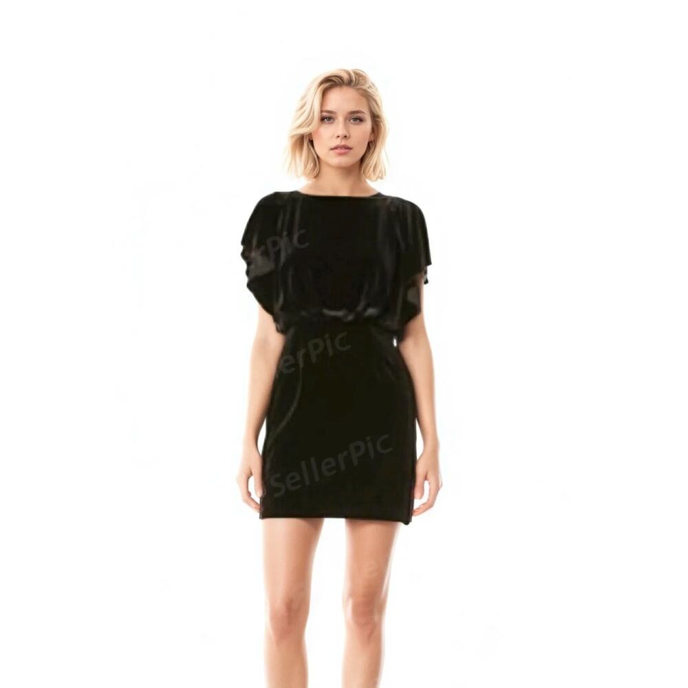 Jessica Simpson Velvety Dress Open Back Flutter Sleeve Black M